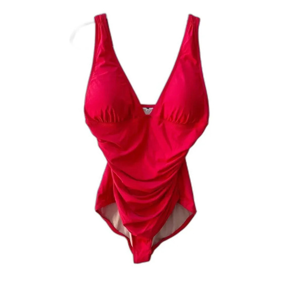 J. Crew Red Ruched V-Neck One Piece Swimsuit Women's XS Bathing Suit - Picture 1 of 16